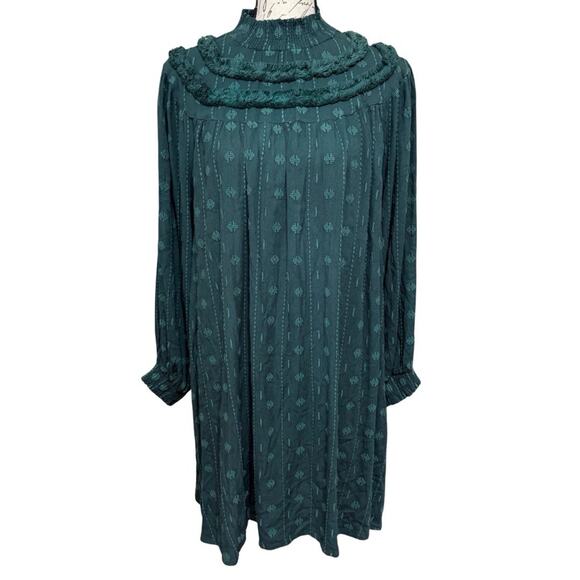 Wild Dresses & Skirts - Wild DOLORES Shift Dress Size US 6 Emerald Green Smock High Neck Embroidered NEW